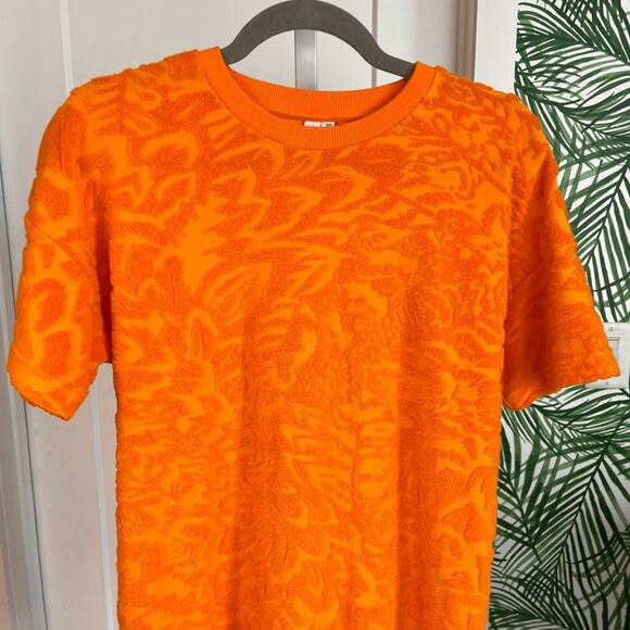 & Other Stories Orange Terry Leaf Print T Shirt Dress Size 0 NWOT - Picture 6 of 12